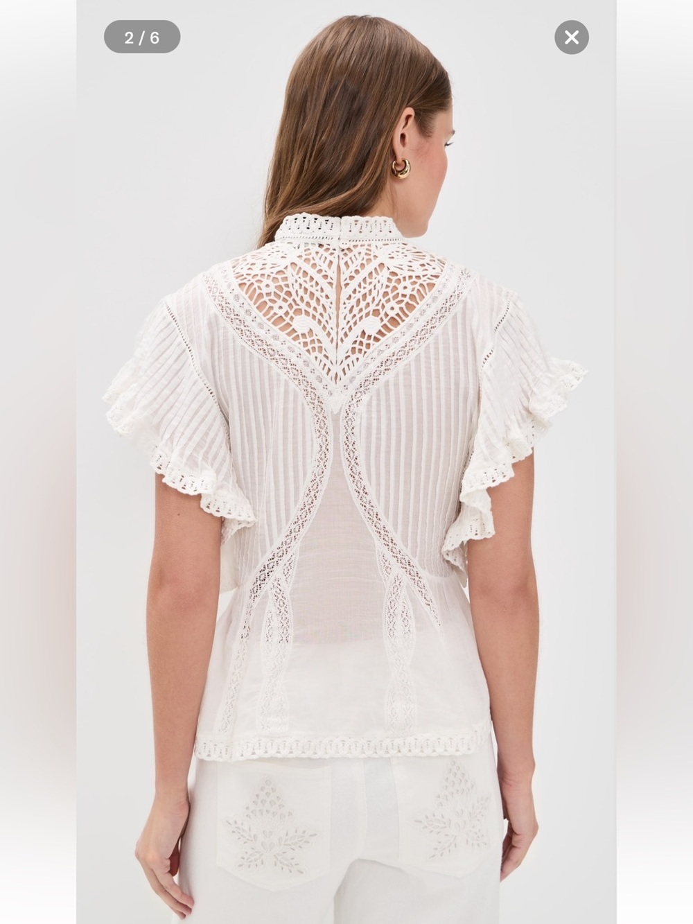 new Farm Rio Off-White Blouse With Appliqués voile and lace flutter sleeve - Picture 4 of 12
